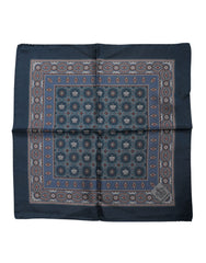 Blue Printed Silk Square Men Foulard Scarf