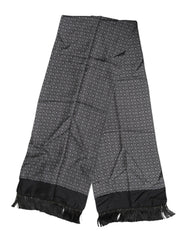 Black Patterned Fringes Men Foulard Scarf Silk