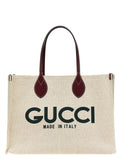 Gucci Canvas Logo Print Tote Bag — Beige
