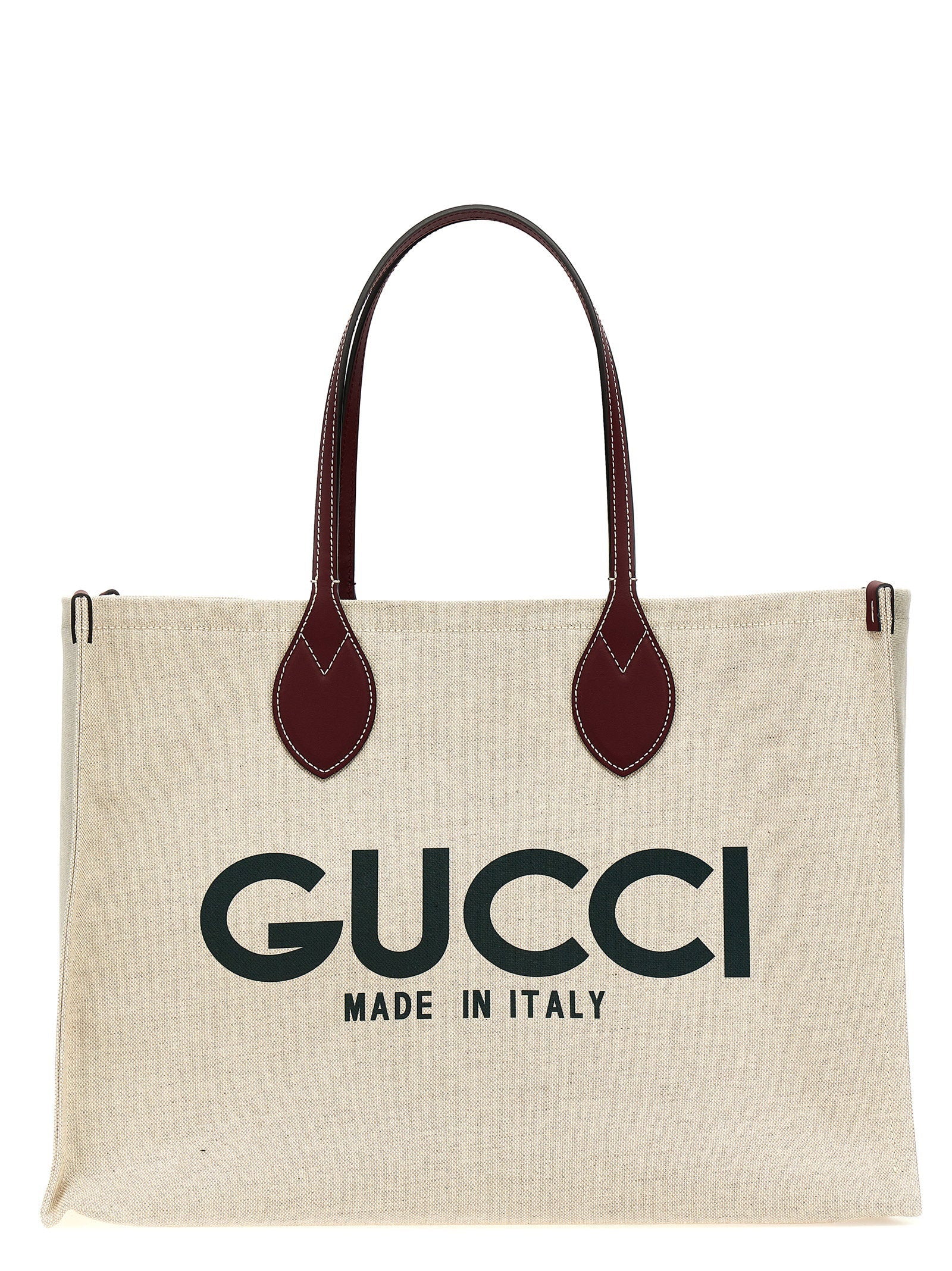 Gucci Canvas Logo Print Tote Bag — Beige
