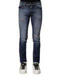 Blue Washed Cotton Slim Fit Men Denim Jeans Elastane Clothing