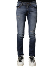 Blue Washed Cotton Slim Fit Men Denim Jeans Elastane Clothing