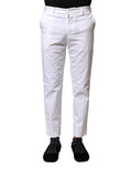 White Cotton Straight Logo Men Pants Polyester Elastane