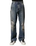 Blue Cotton Tattered Men Denim Jeans Clothing