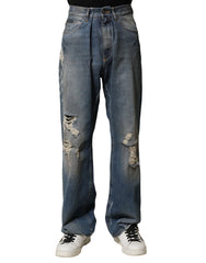 Blue Cotton Tattered Men Denim Jeans Clothing