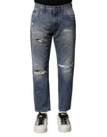 Men's Blue Washed Tattered Straight Fit Denim Jeans Cotton Clothing