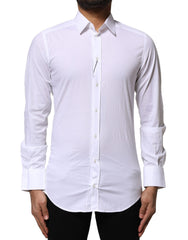 Men's White Cotton Gold Long Sleeves Dress Shirt Spandex