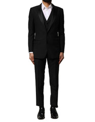 Men's Black Wool 3 Piece Single Breasted Suit Virgin Silk Polyester