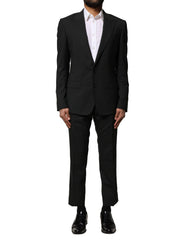 Men's Black Wool 2 Piece Single Breasted Suit Virgin Elastane