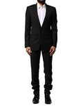 Men's Blue Martini Wool Formal 2 Piece Suit Black Virgin Silk