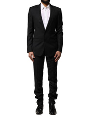 Men's Blue Martini Wool Formal 2 Piece Suit Black Virgin Silk
