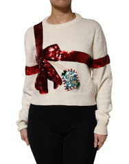 Women's Sequined Cashmere Sweater White