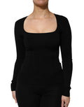 Women's Black Square Neck Long Sleeves Pullover Top