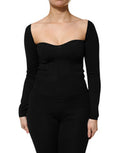 Women's Black Viscose Long Sleeve Pullover Blouse Top Polyester