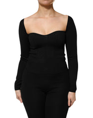 Women's Black Viscose Long Sleeve Pullover Blouse Top Polyester