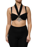 Women's Black Cropped Viscose Halter Bustier Top Polyester Silk