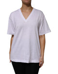 Women's White Cotton Short Sleeves V-Neck T-Shirt