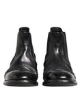 Men's Black Leather Ankle Boots Slip On Shoes