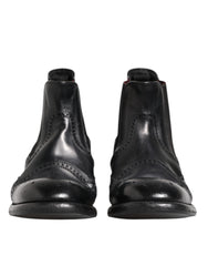 Men's Black Leather Ankle Boots Slip On Shoes