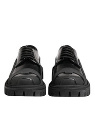 Men's Black Patent Leather Trekking Derby Shoes Calf