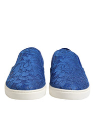 Men's Blue Leather Lace Slip On Sneaker Shoes Polyester