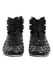 Men's Black Quilted Leather Lace Up Sneakers Shoes