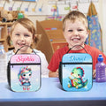 Personalizado lindo dinosaurio fantasía unicornio diseño impermeable aislante bolsa de almuerzo con nombre portátil de vuelta a la escuela de trabajo de picnic de regalo para los niños