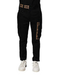 Men's Black Cotton Cargo Casual Pants Elastane