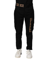 Men's Black Cotton Cargo Casual Pants Elastane