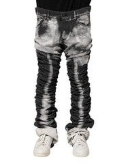 Men's Black Tie Dye Straight Denim Jeans And White Cotton Elastane Clothing
