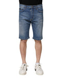 Blue Cotton Stretch Men Denim Bermuda Shorts Elastane