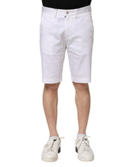 White Cotton Stretch Men Denim Bermuda Shorts Elastane