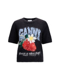 Ganni Intarsia Strawberry-Print Alpaca-Blend T-Shirt — Black