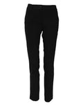 Women's Black Wool Mid Waisted Tapered Dress Pants Silk Elastane
