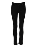 Women's Black Skinny Cotton Mid Waisted Denim Jeans Elastane Clothing