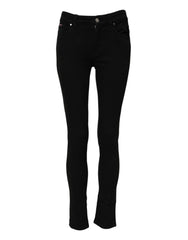 Women's Black Skinny Cotton Mid Waisted Denim Jeans Elastane Clothing