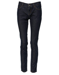 Women's Blue Skinny Cotton Mid Waisted Denim Jeans Elastane Clothing