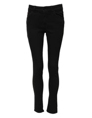Women's Black Cotton Skinny Mid Waisted Denim Jeans Elastane Clothing