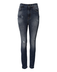 Women's Blue Washed Cotton High Waisted Denim Jeans Elastane Clothing