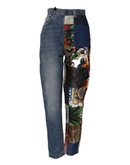 Women's Blue Amber Patchwork High Waist Denim Jeans Clothing