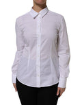 Women's White Cotton Long Sleeves Collared Top Shirt Elastane