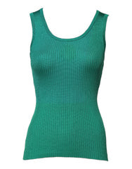 Women's Green Silk Sleeveless Round Neck Tank Top