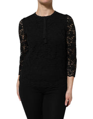 Women's Black Nylon Lace Long Sleeve Blouse Top Viscose