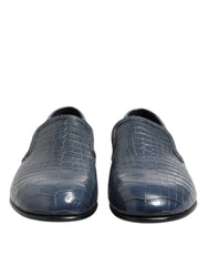 Blue Exotic Leather Slip On Loafers Men Dress Shoes Crocodile