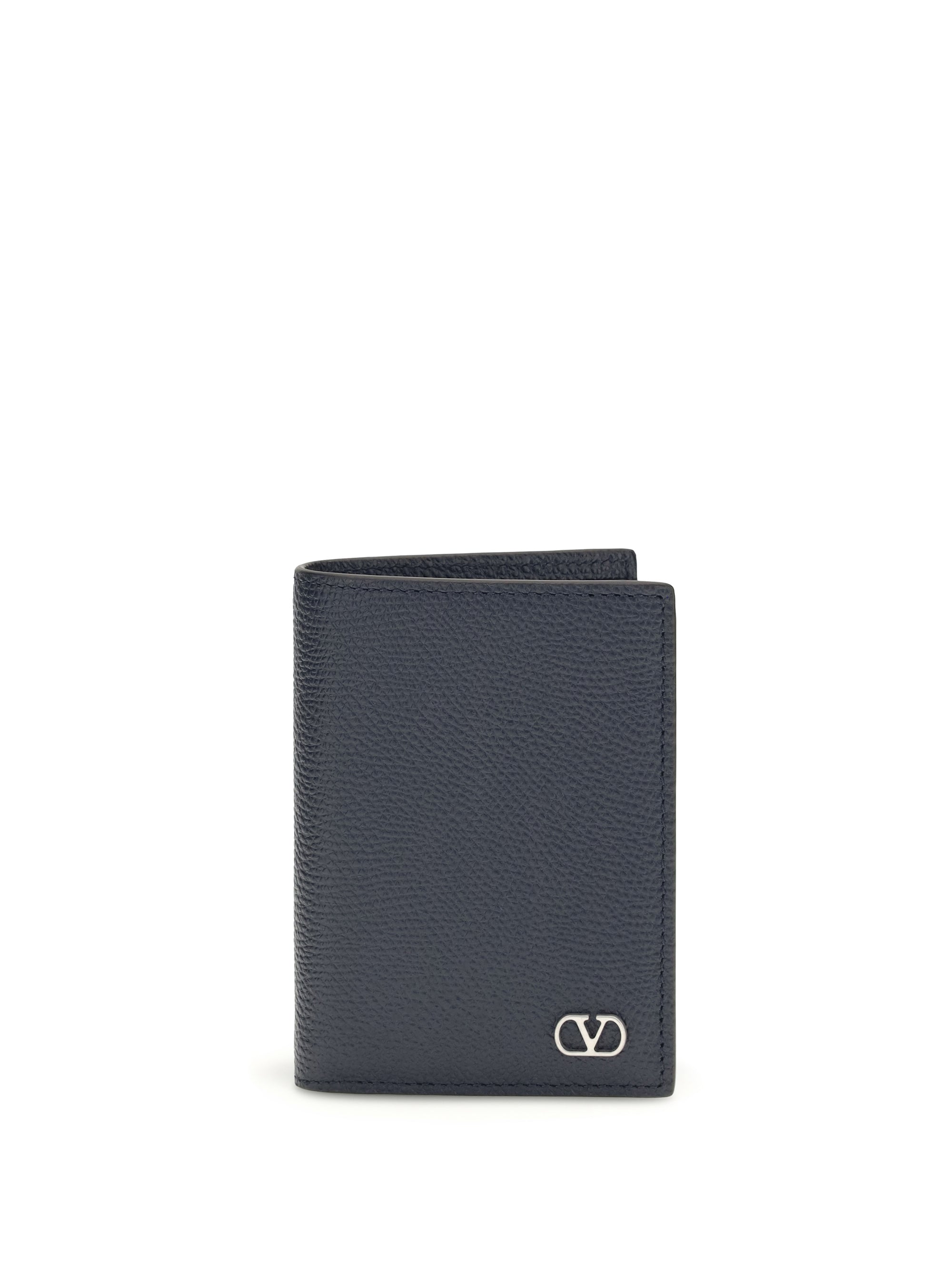 Valentino Garavani VLogo Signature Grained Calf Card Case — Navy