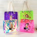 Personalizado de dibujos animados de moda de lápiz labial Chica Grande Holográfico Claro Bolsa de Tote con Nombre Playa Viaje Fiesta Nupcial Ducha Cumpleaños Regalo para Mujeres Niñas