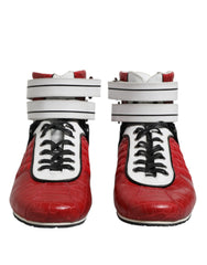 Men's Red Quilted Leather Lace Up Sneakers Shoes