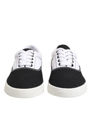 Black Cotton Canvas Lace Up Men Sneakers Shoes And White