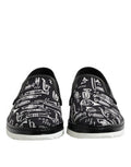 Black Slip On Printed Men Loafers Shoes Cotton Leather
