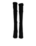 Women's Black Suede Leather Knee High Boots Shoes Lamb